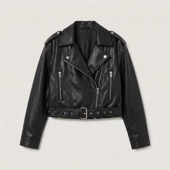 Leren bikerjack met asymmetrische rits