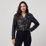 Leren bikerjack met asymmetrische rits