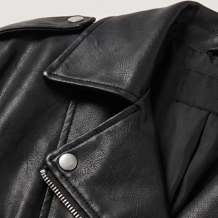 Leren bikerjack met asymmetrische rits