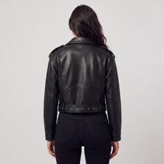 Leren bikerjack met asymmetrische rits