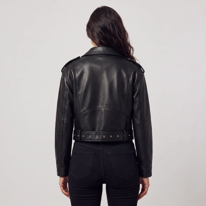 Leren bikerjack met asymmetrische rits