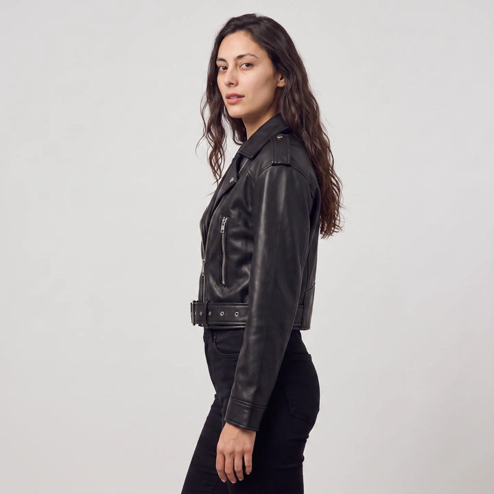 Leren bikerjack met asymmetrische rits