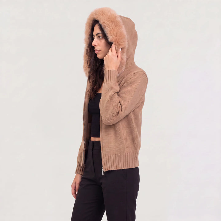 Beige jas met afneembare kraag