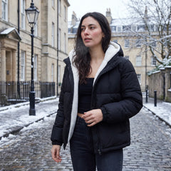 Hooded puffer jacket met fleece voering