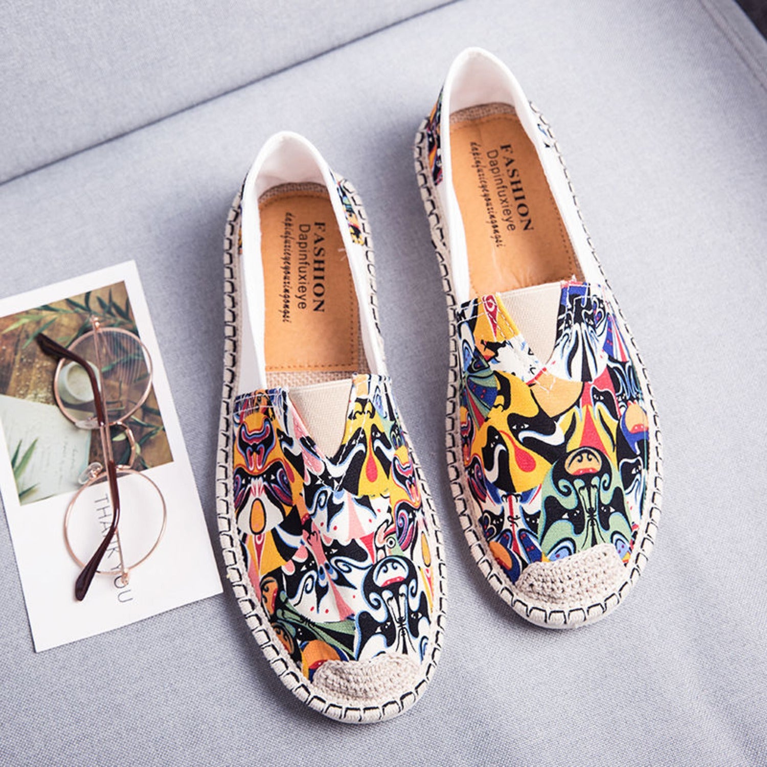 Eva | Ademende canvas espadrilles met grafische print