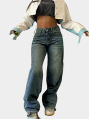 Jeans met losse rechte pijpen en elastische taille