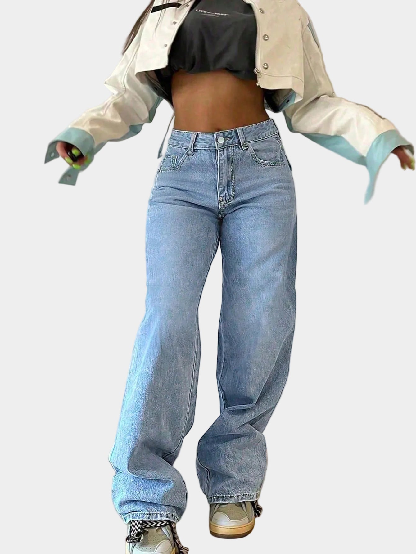 Jeans met losse rechte pijpen en elastische taille