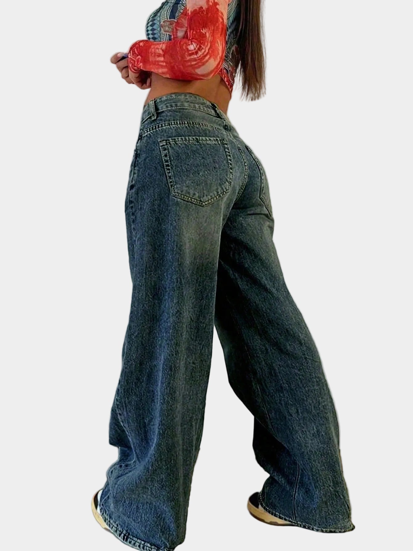 Jeans met losse rechte pijpen en elastische taille