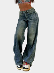 Jeans met losse rechte pijpen en elastische taille