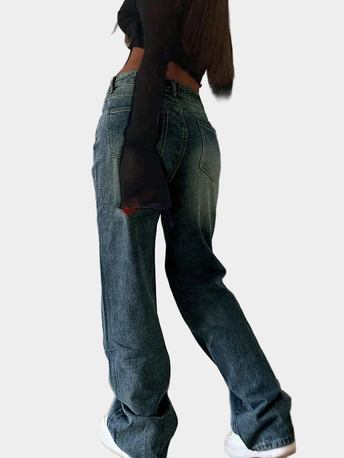 Jeans met losse rechte pijpen en elastische taille