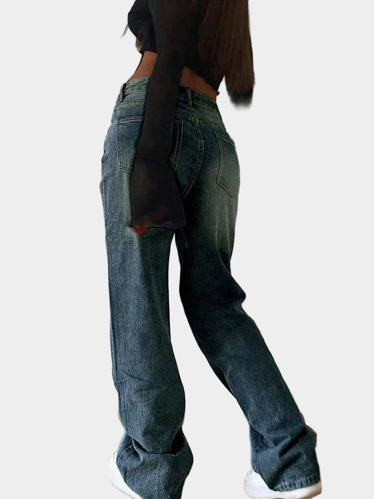 Jeans met losse rechte pijpen en elastische taille