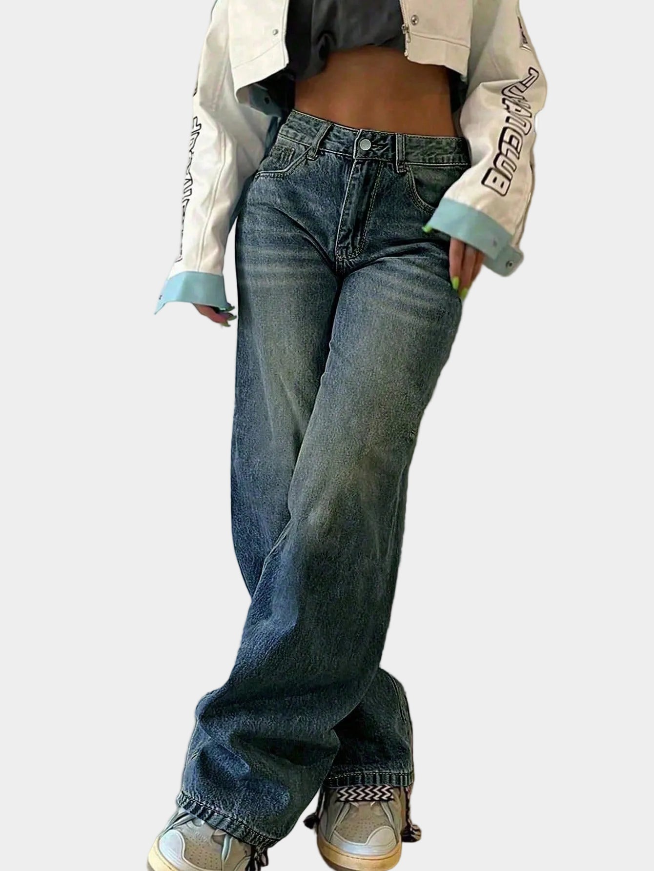 Jeans met losse rechte pijpen en elastische taille