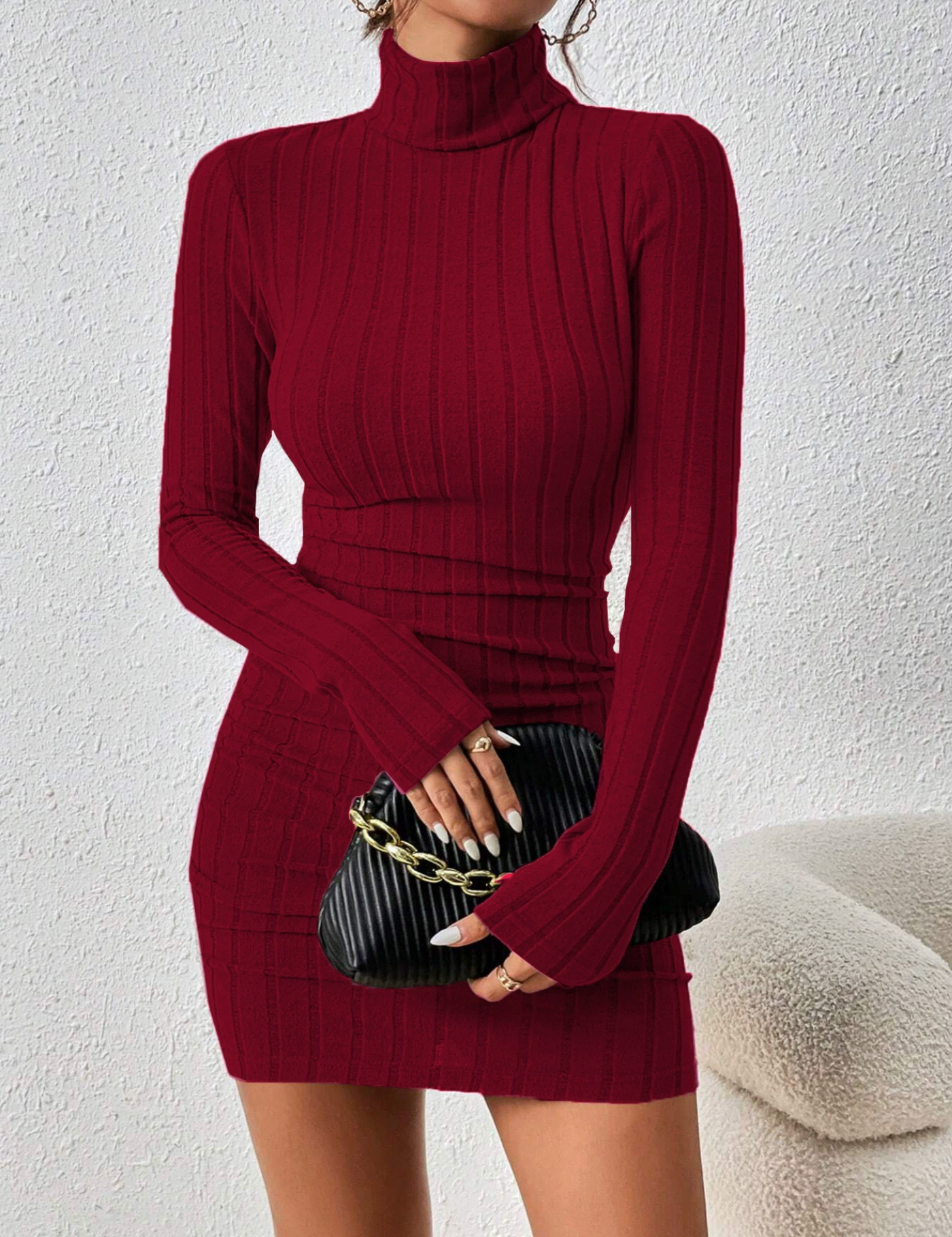 Jurk met hoge col en lange mouwen in slim fit