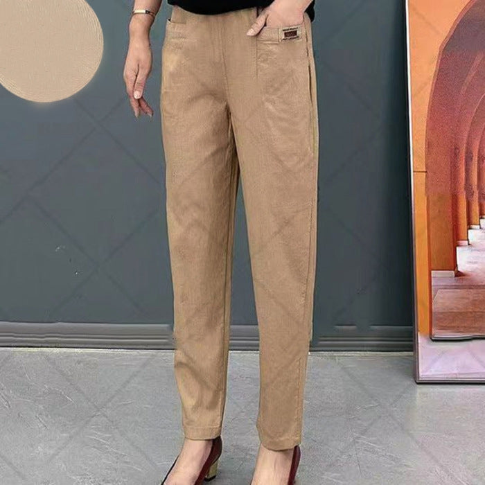 Katoenen broek met rechte pasvorm en elastische taille