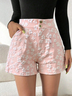 Korte broek met visgraatmotief en hoge taille