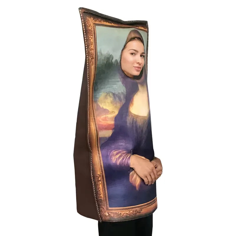 Kostuum met Mona Lisa afbeelding voor feestelijke gelegenheden