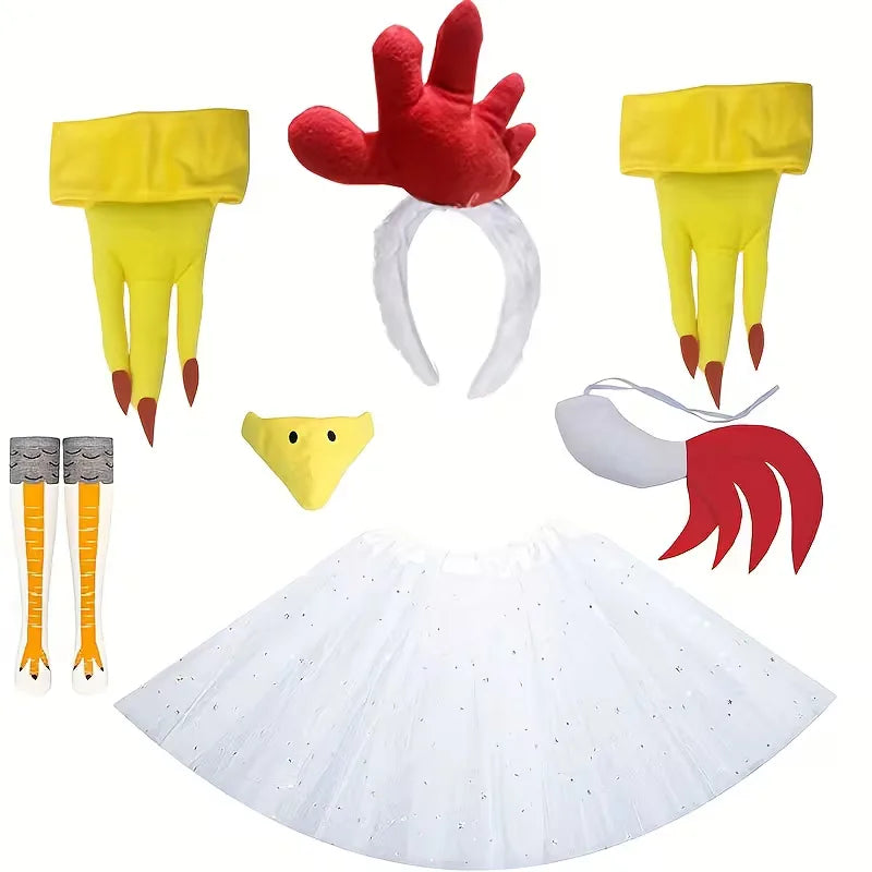 Kostuumset met 8-delige schattige kippenlook