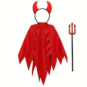 Kostuumset met rode cape en hoorn hoofdband