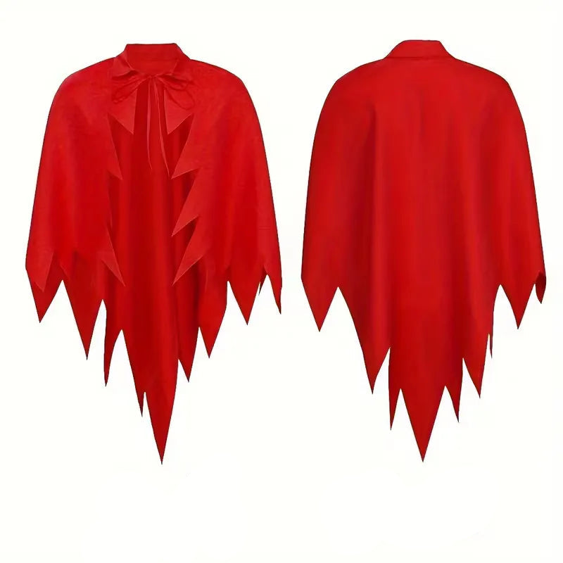 Kostuumset met rode cape en hoorn hoofdband