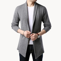 Lange cardigan met open voorkant en ribbelstructuur