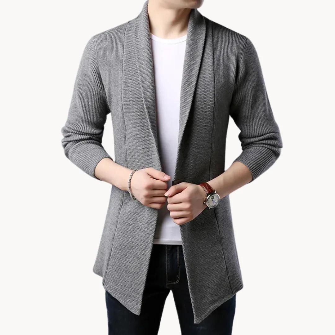 Lange cardigan met open voorkant en ribbelstructuur