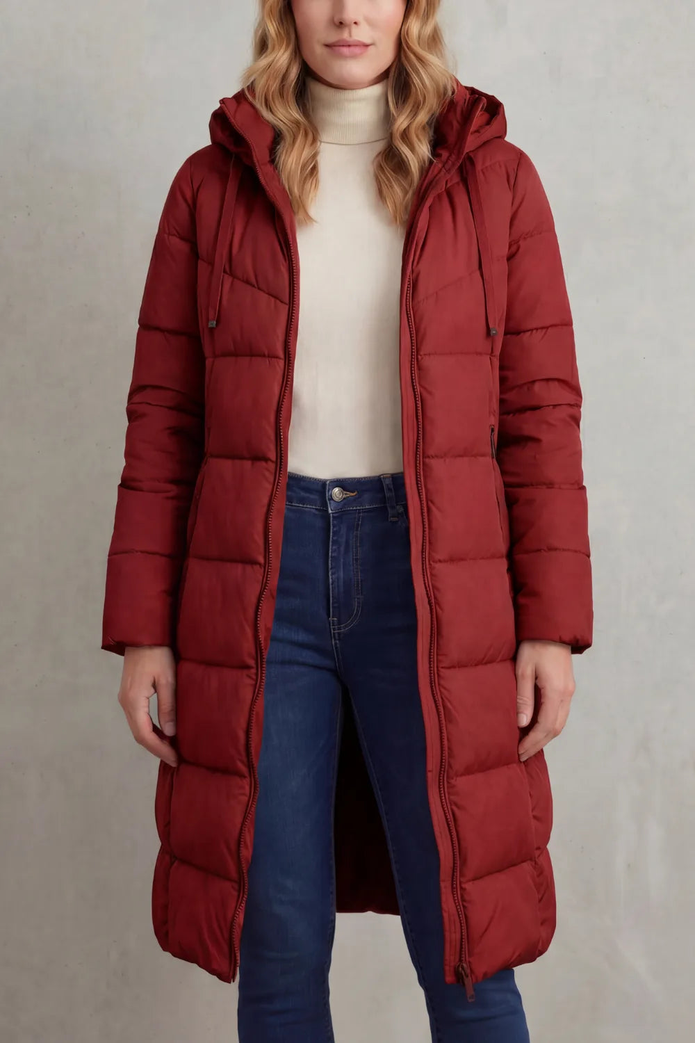 Lange puffer jas met capuchon