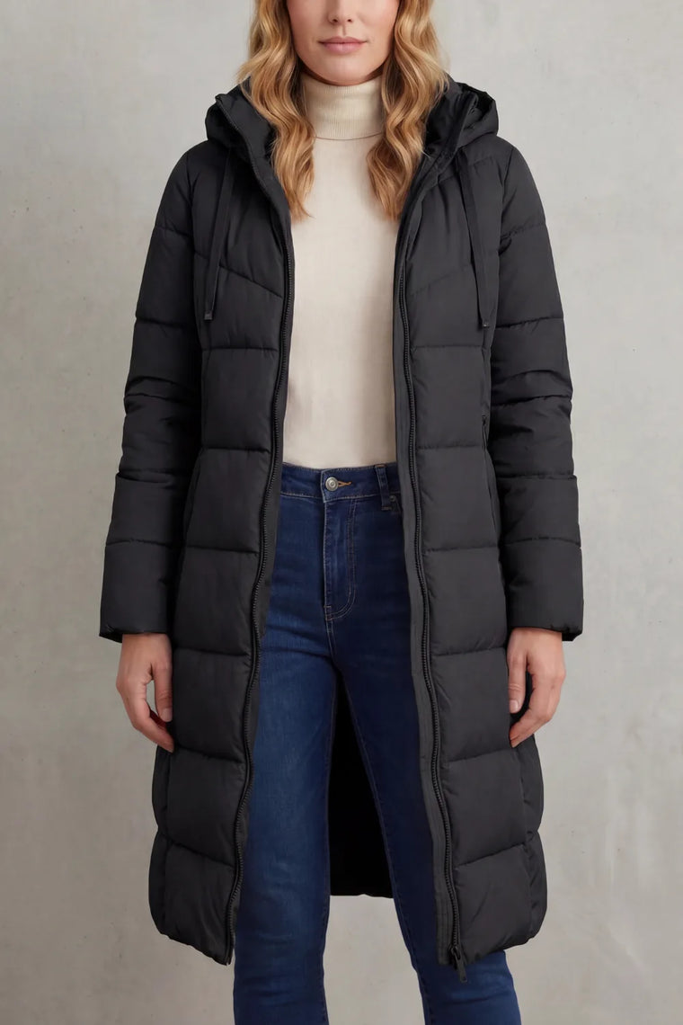 Lange puffer jas met capuchon