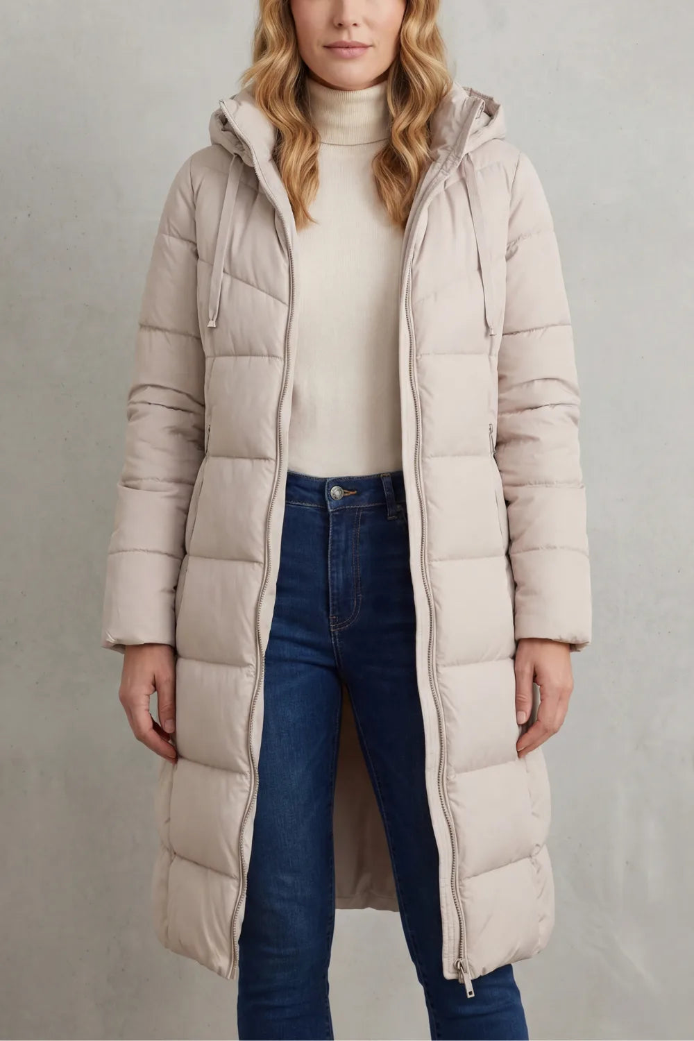 Lange puffer jas met capuchon