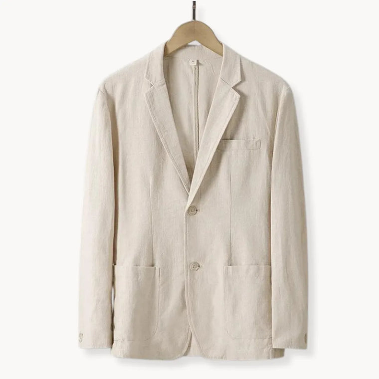 Linnen blazer met reverskraag en voorzakken