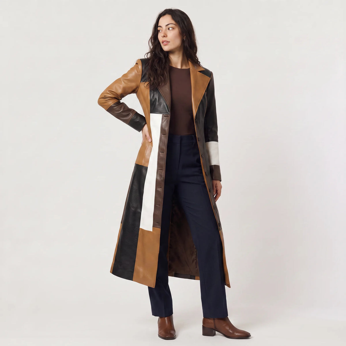 Trench coat met patchwork design