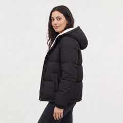 Hooded puffer jacket met fleece voering