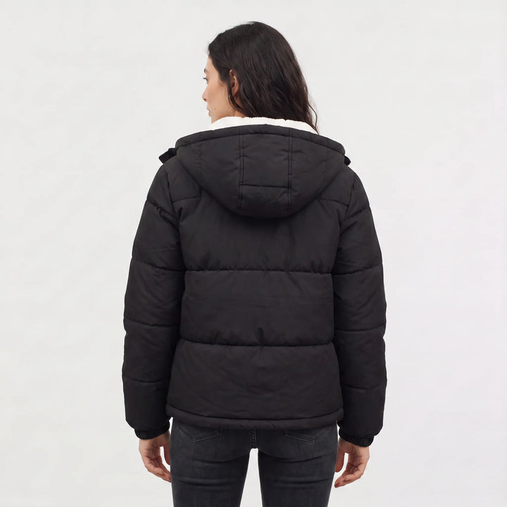 Hooded puffer jacket met fleece voering
