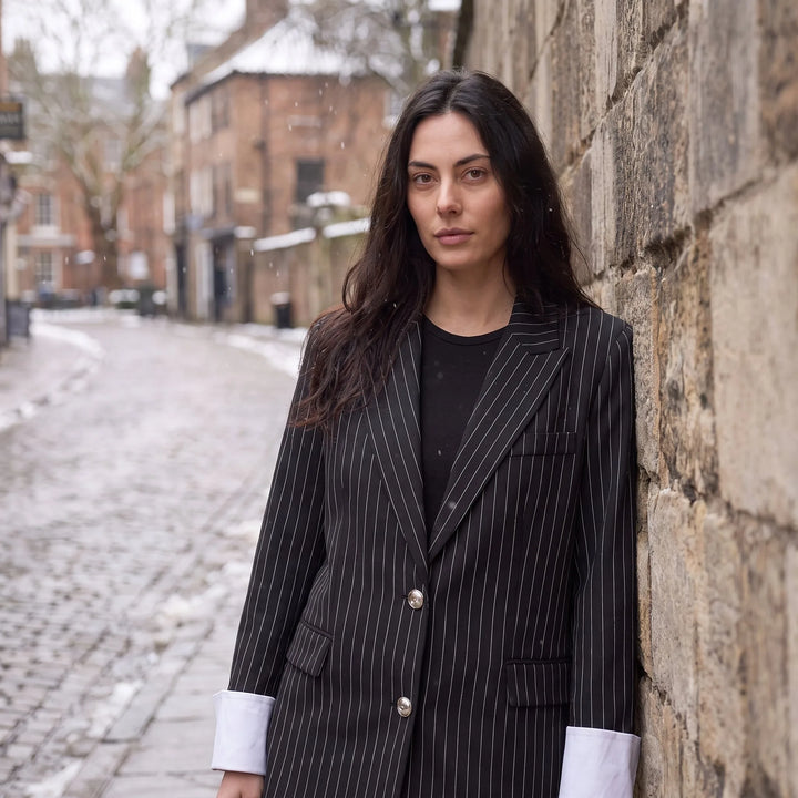Oversized blazer met verticale strepen
