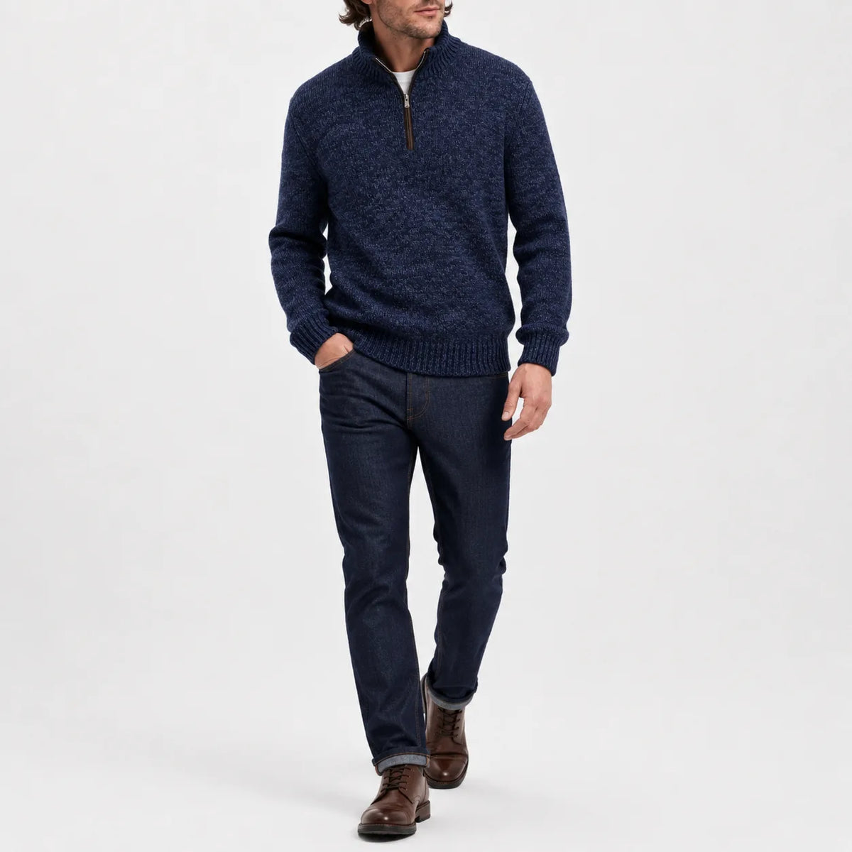 Zip-up trui met mock neckline