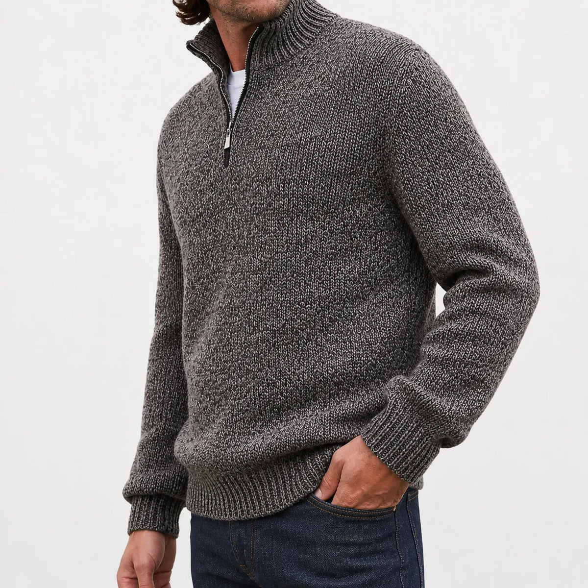 Zip-up trui met mock neckline