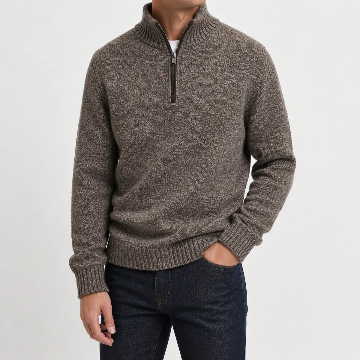Zip-up trui met mock neckline