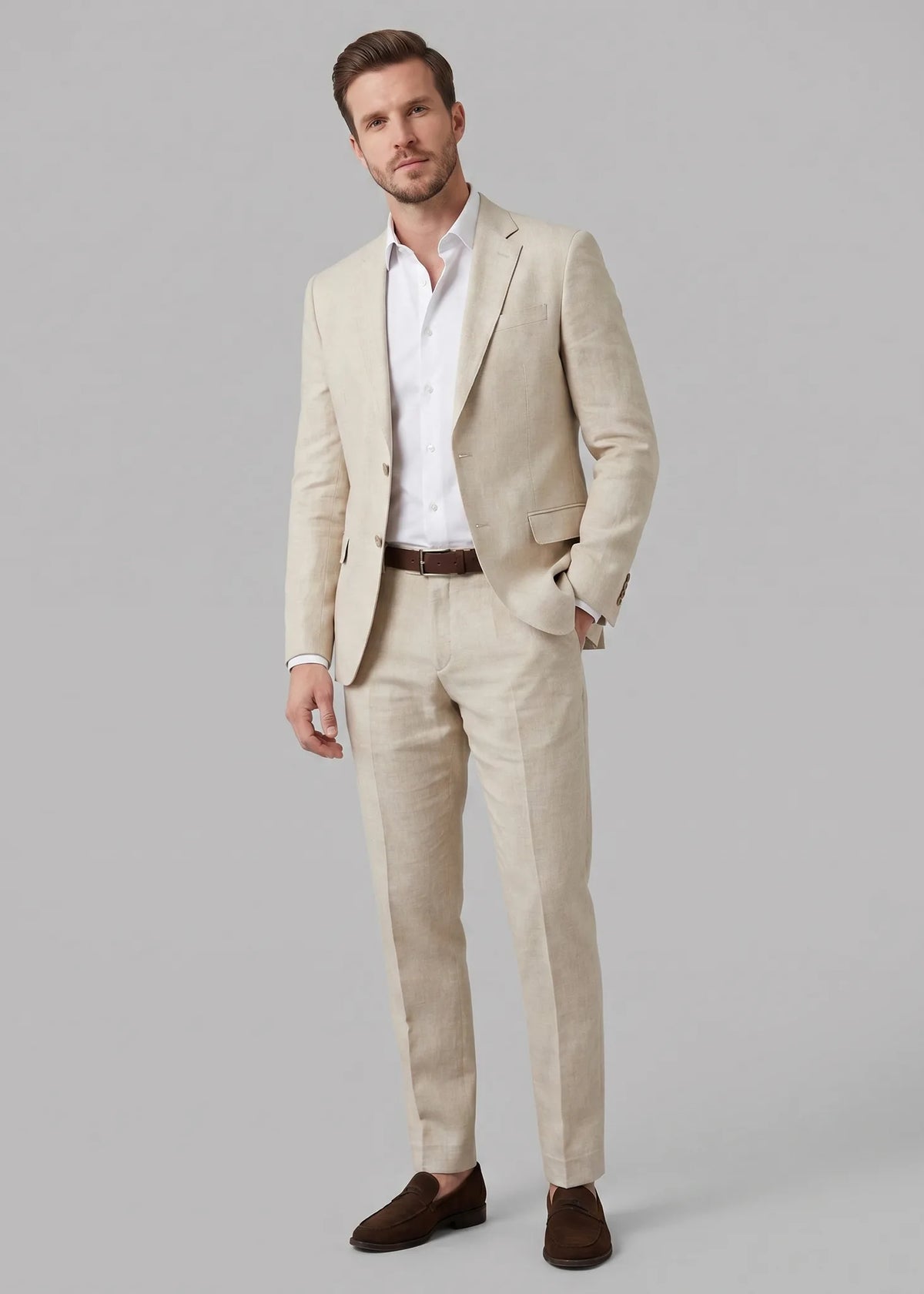 Linnen blend pak slim fit