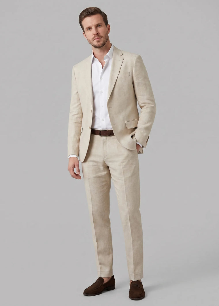 Linnen blend pak slim fit