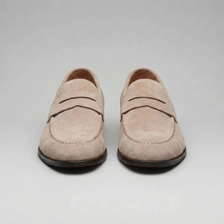 Bruine penny loafers met suède look
