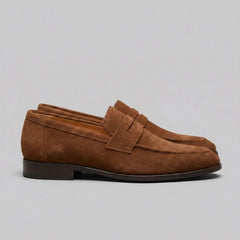 Bruine penny loafers met suède look