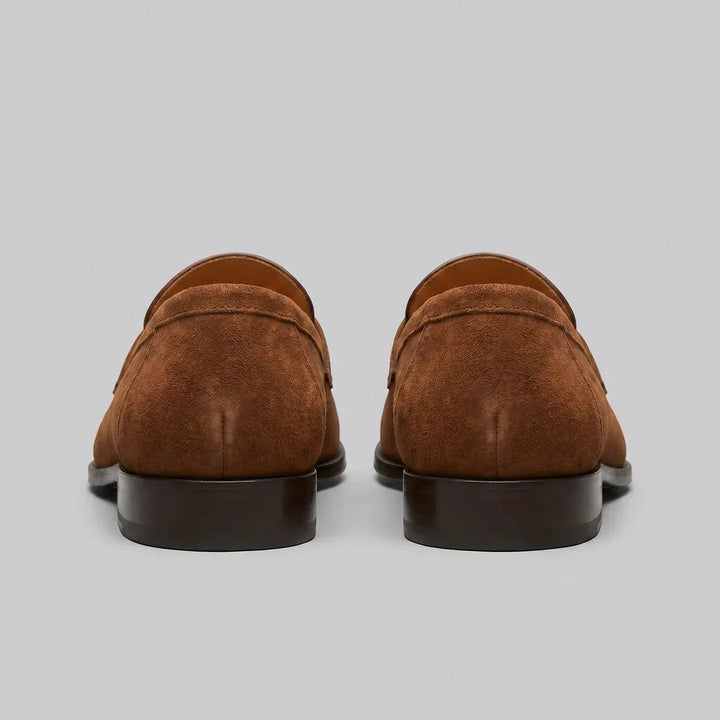 Bruine penny loafers met suède look