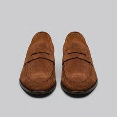 Bruine penny loafers met suède look