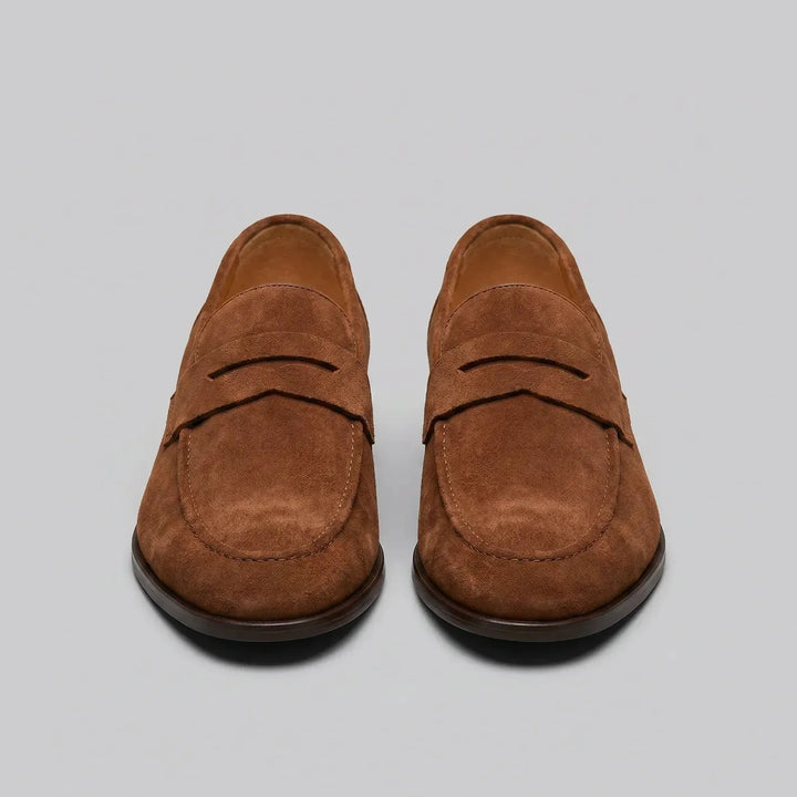 Bruine penny loafers met suède look