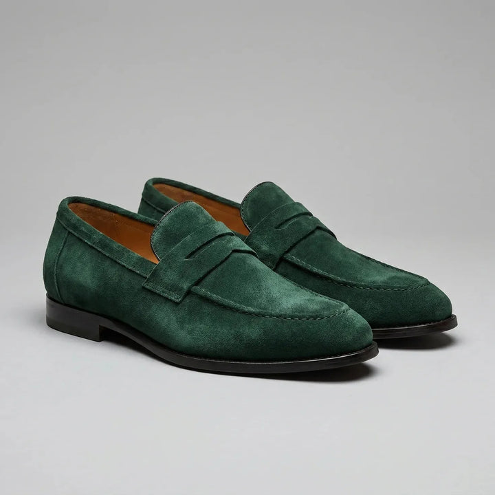 Bruine penny loafers met suède look