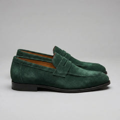 Bruine penny loafers met suède look