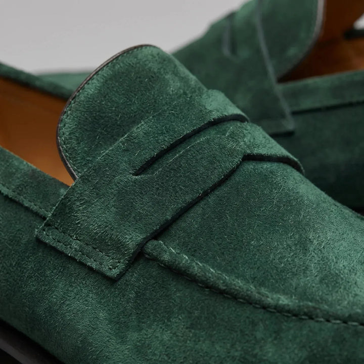 Bruine penny loafers met suède look