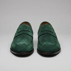 Bruine penny loafers met suède look