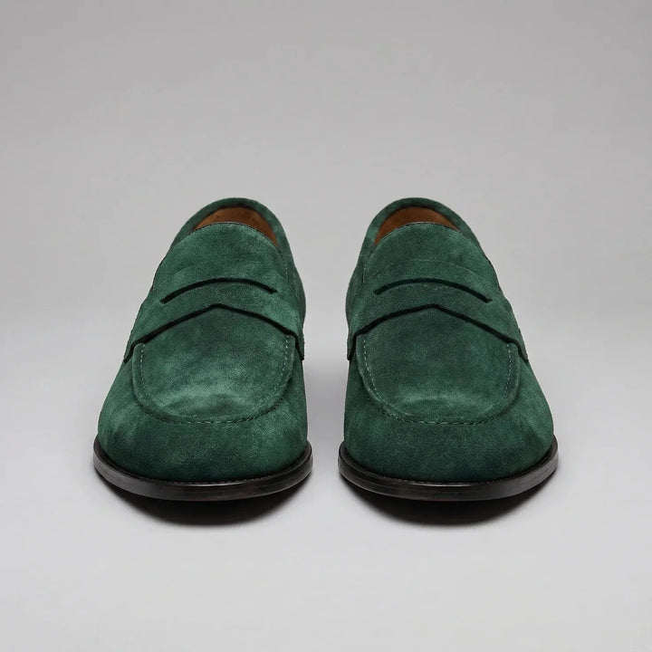 Bruine penny loafers met suède look