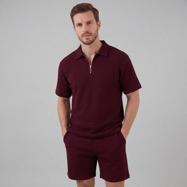 Waffle knit set met korte mouwen