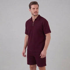 Waffle knit set met korte mouwen